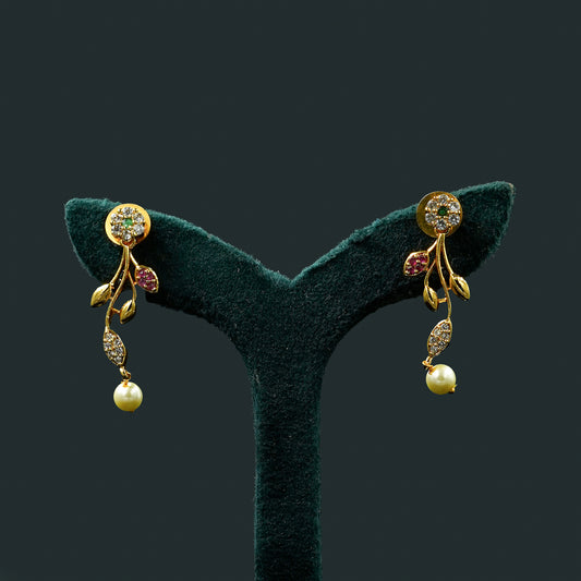 Gold Plated Multi Colored AD Leaf Style Necklace Set (ME11N)