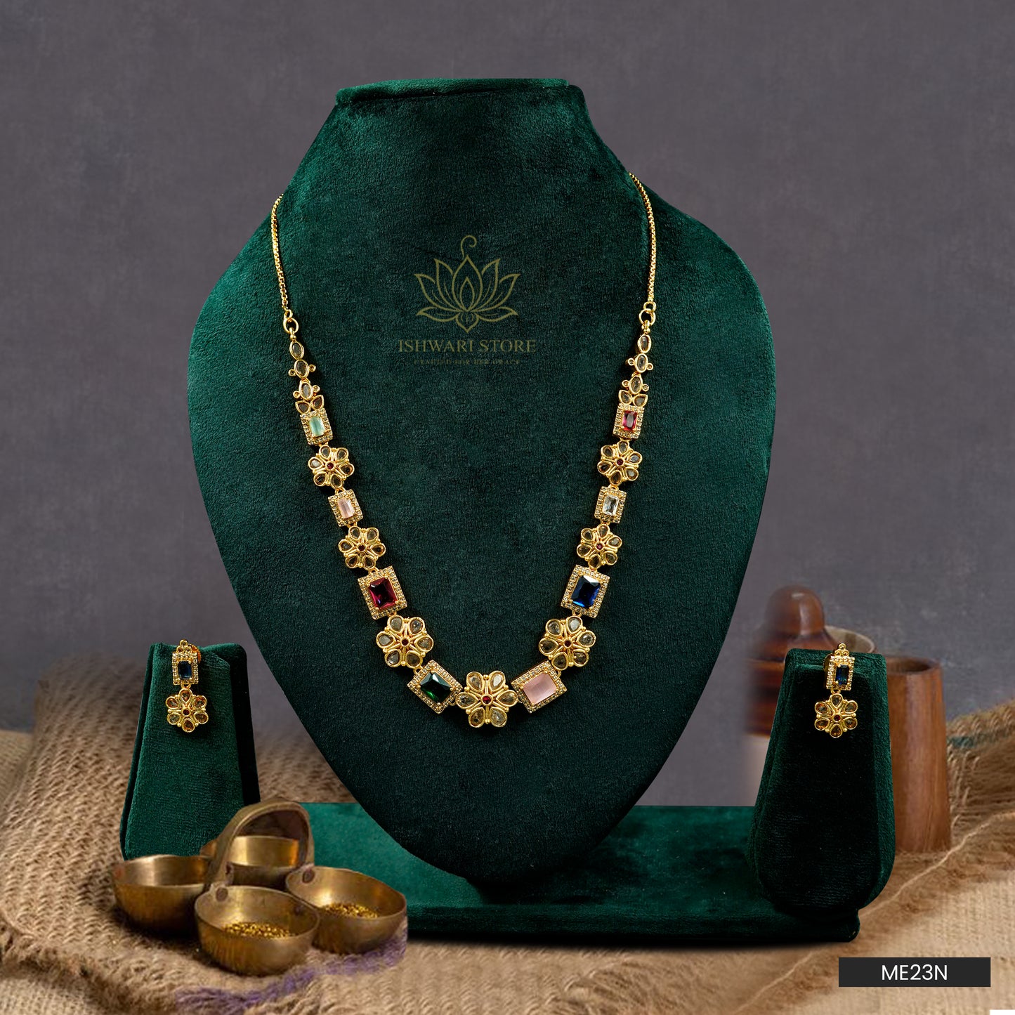 Multi colored gem stone necklace set (ME23N)
