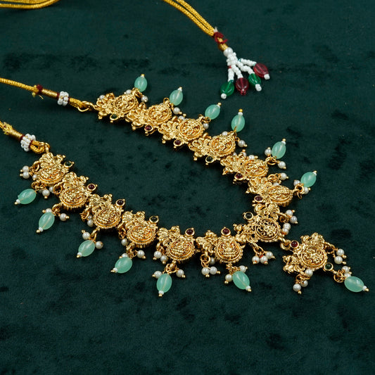 Antique Lakshmi Mint Drop Necklace Set (KJ18N)