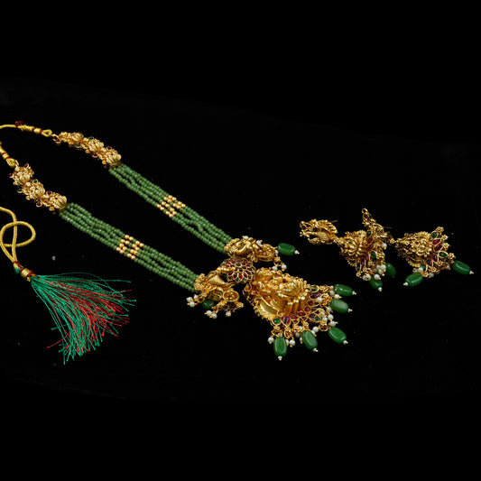 Rajeshwari Lakshmi Green Beads Haaram Set (KJ1N)