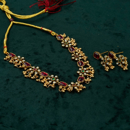 Heritage Ruby Cluster Necklace Set (KJ20N)