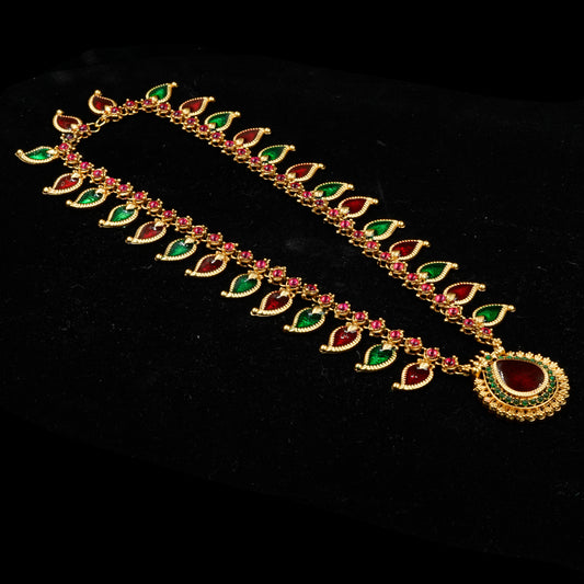 Majestic Ruby-Emerald Leaf Necklace Set (KJ2N1)