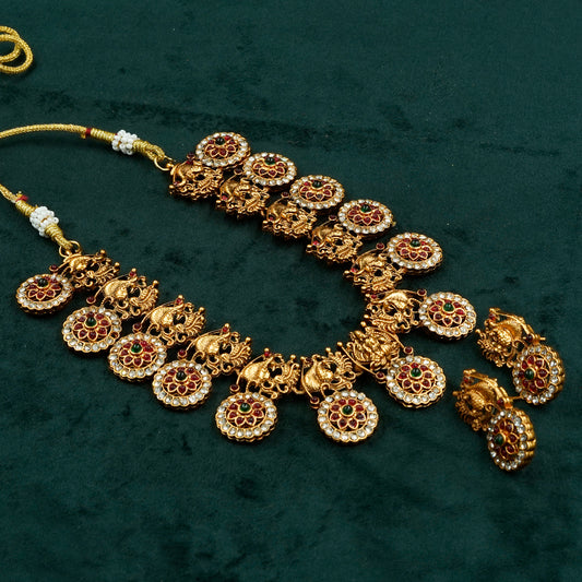 Antique Lakshmi Peacock Coin Necklace Set (KJ2N)