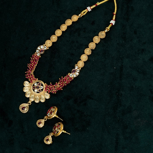 Ishwari Traditional Ruby Gold-Plated Necklace Set (KJ4N1)