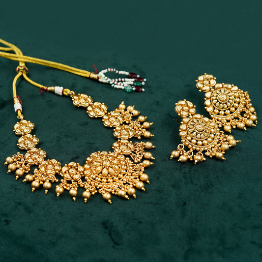 Antique Gold-Plated Temple Jewelry Set (KJ8N)