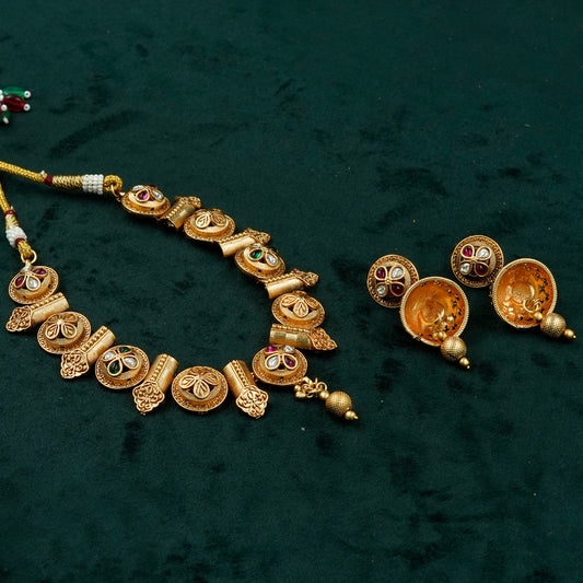 Ishwari Antique Gold-Plated Temple Necklace Set (KJ9N1)