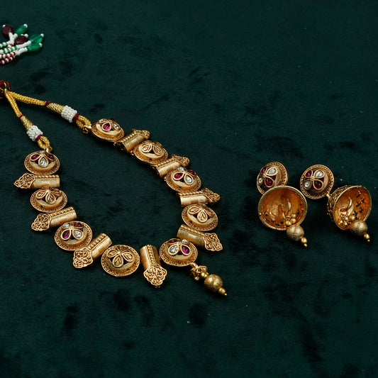 Ishwari Antique Temple Necklace Set (KJ9N2)