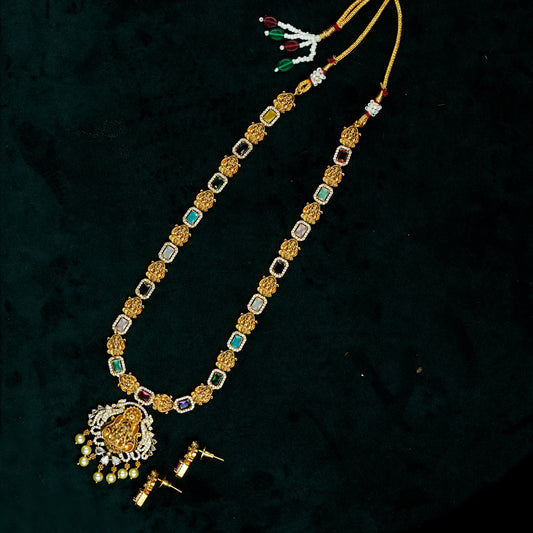 AD Colored Stone With Lakshmi Pendant Necklace Set (ME19N)