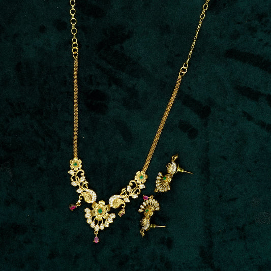 Gold Plated AD Stone-Peacock and Flower Style Neckpiece Set (ME22N)