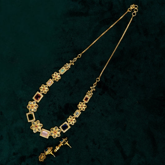 Multi colored gem stone necklace set (ME23N)