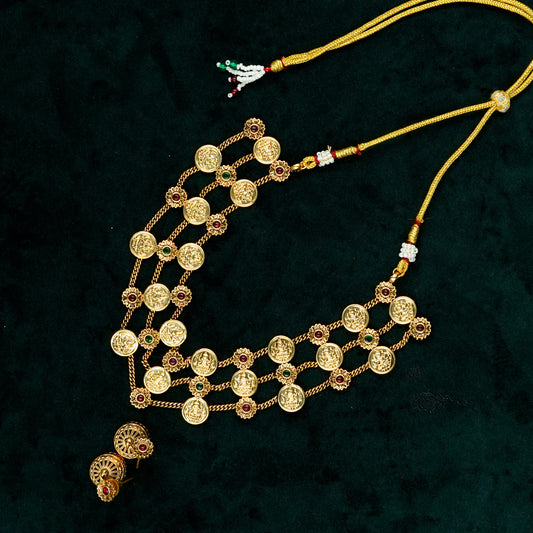 3 Layer Lakshmi Coin Choker Necklace Set (ME26N1)