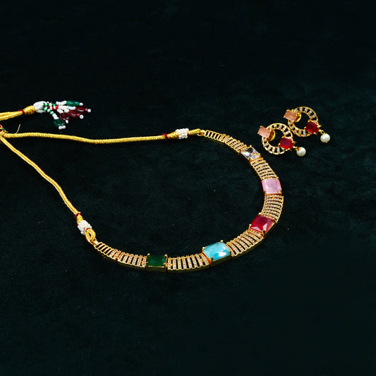 Gold Plated Multi Gemstone Necklace Set (ME32N)