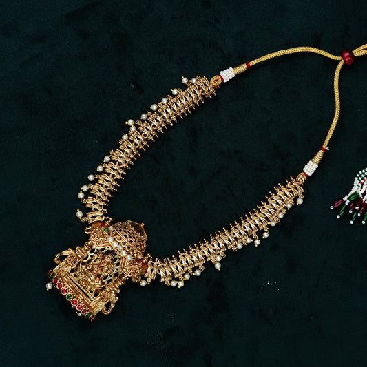 Matte Gold Plated Temple Lakshmi Short Necklace Set (ME38N)
