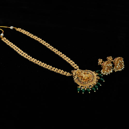 Double Layer Gold Bead Temple Haram Set (Green) (ME3N1)