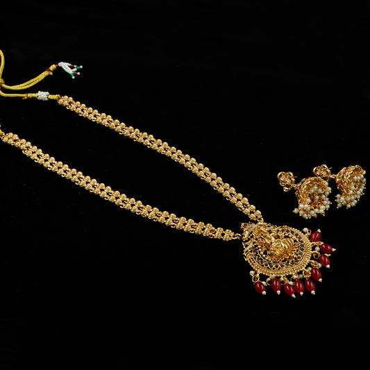 Double Layer Gold Bead Temple Haram Set (Red) (ME3N2)