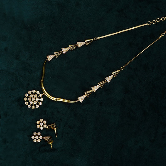 AD Gold Plated Flower Pendant Necklace Set (ME40N)