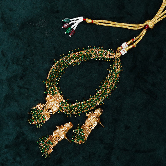 Green Cluster Bead Chain With Sree krishna Pendant Neckpiece Set (ME41N)