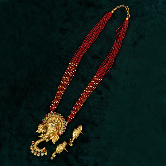 Lord Ganesha Multi chain Temple Jewellery Set (ME42N)