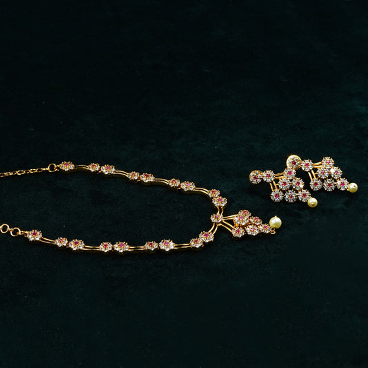 Ruby-White AD Stone Gold Plated Neckpiece Set (ME45N)