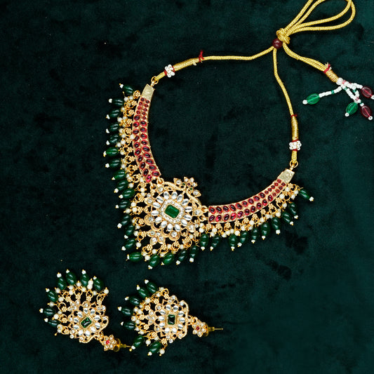 Gold Plated Kundan Necklace Set (ME9N)