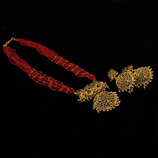 Padmapriya Antique Red Beads Necklace Set (PD20N)