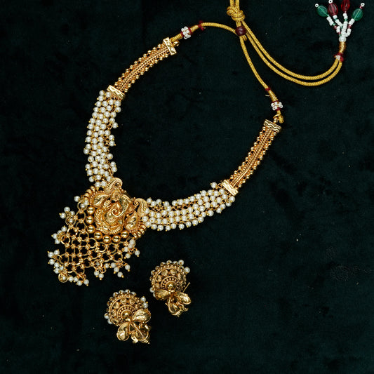 Gajamukha Lakshmi Pearl Necklace Set (PD2N)