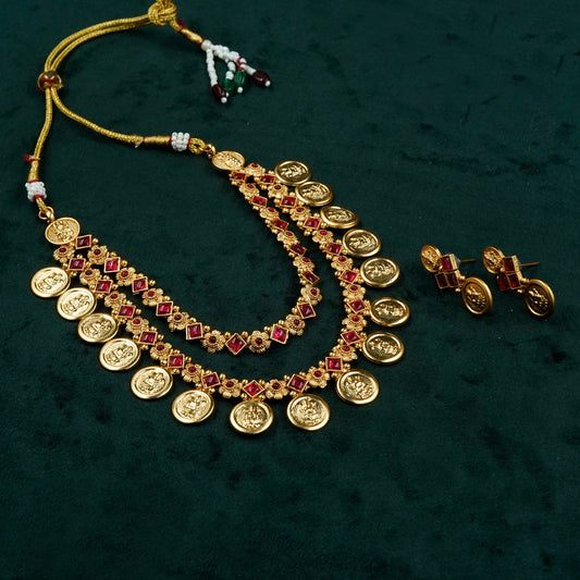 Dual Layer Lakshmi Coin Necklace Set (PJ15N)