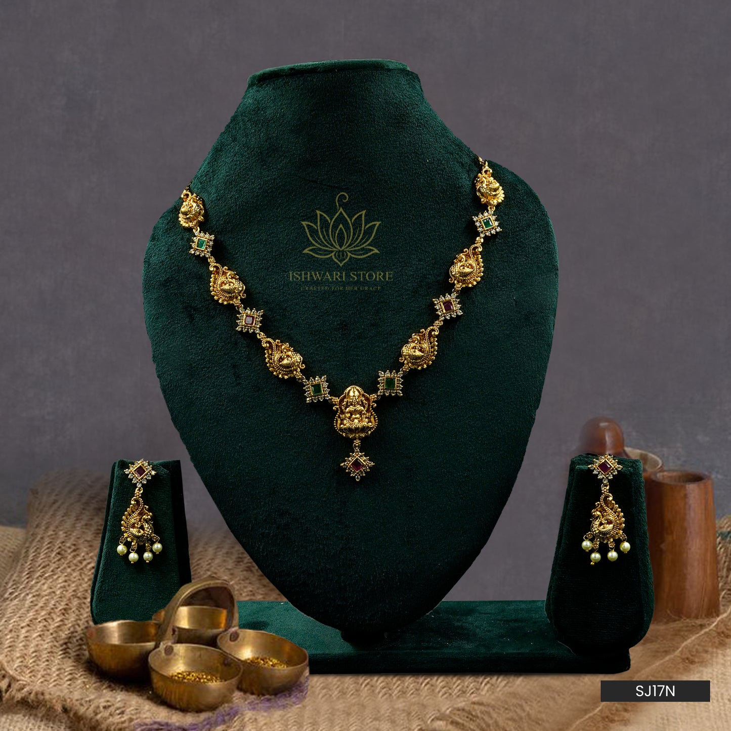 Goddess Lakshmi Antique Necklace Set (SJ17N)
