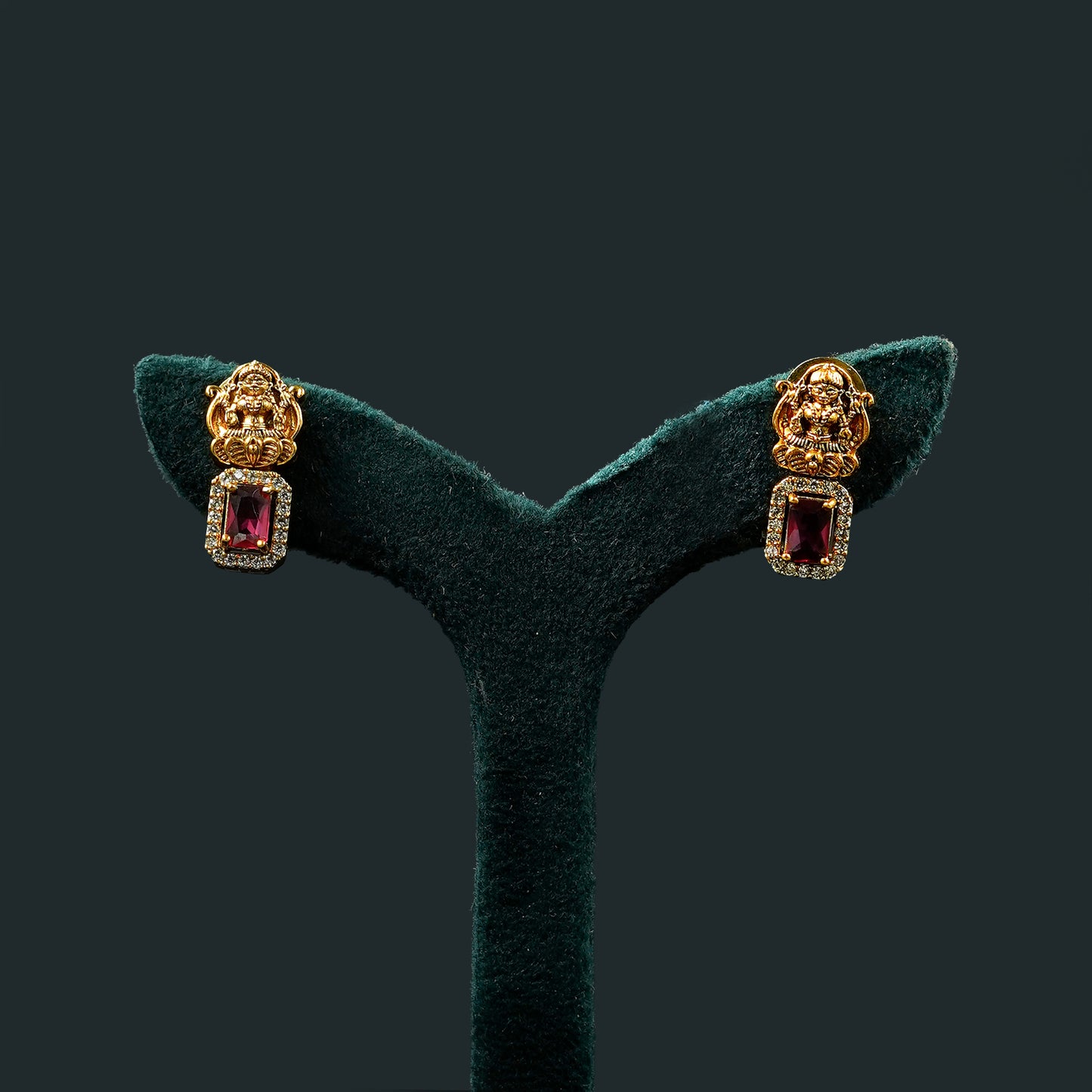 AD Colored Stone With Lakshmi Pendant Necklace Set (ME19N)