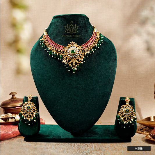 Gold Plated Kundan Necklace Set (ME9N)
