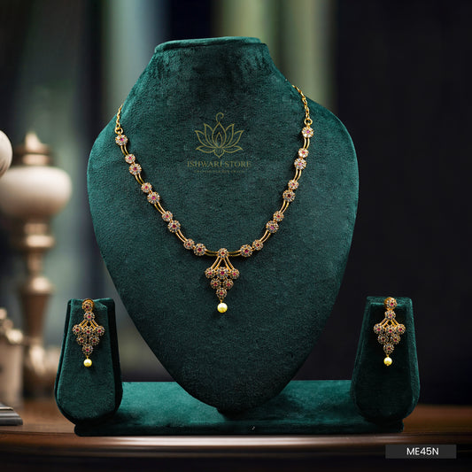 Ruby-White AD Stone Gold Plated Neckpiece Set (ME45N)