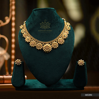 Gold Plated Multi Floral Pendant Necklace Set (ME28N)