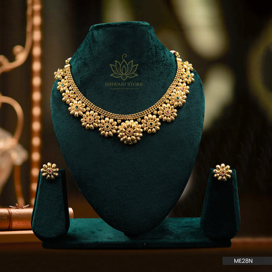 Gold Plated Multi Floral Pendant Necklace Set (ME28N)
