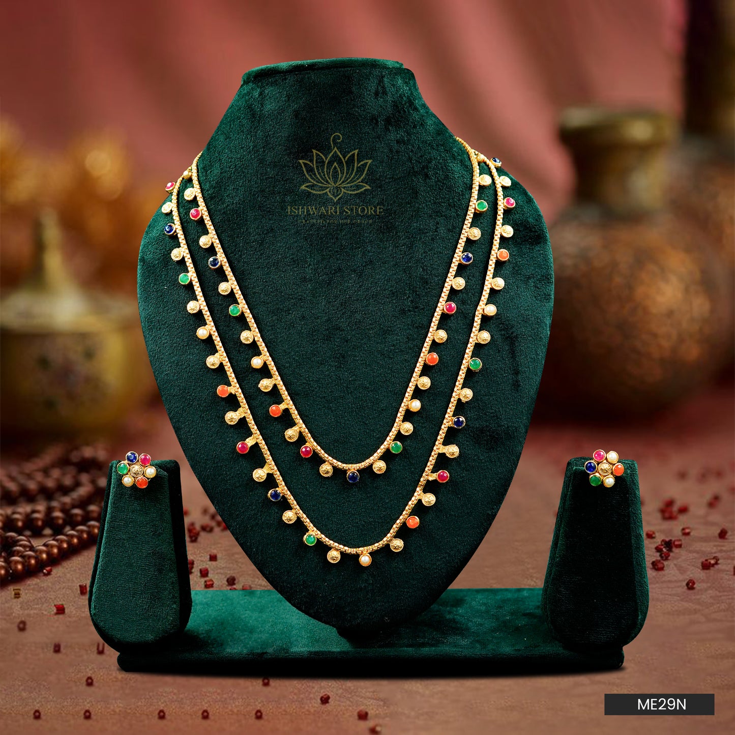 2 Layer Kemp Stone Necklace Set (ME29N)