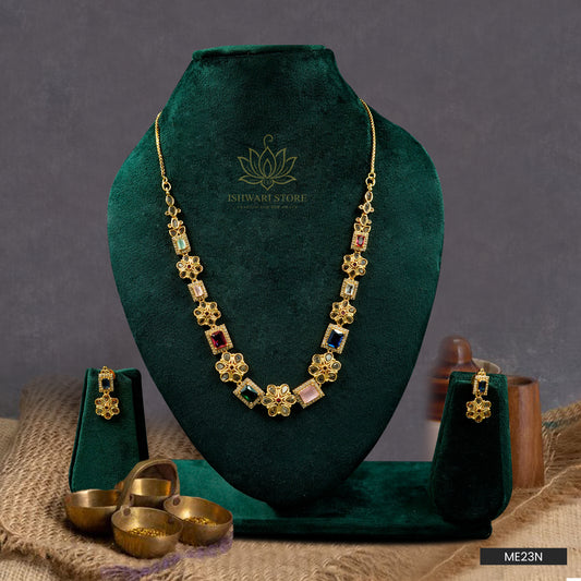 Multi colored gem stone necklace set (ME23N)