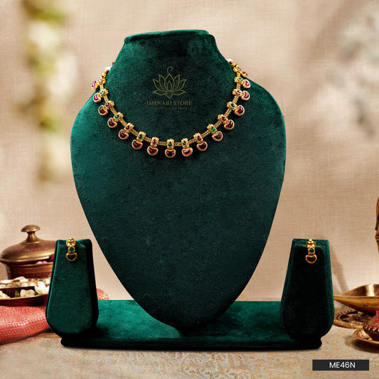 Green-Ruby Kemp Stone Neckpiece Set (ME46N)