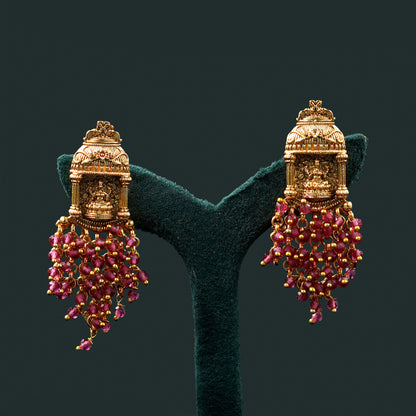 Ruby Seed Beads with Lakshmi Pendant Necklace Set (ME48N)
