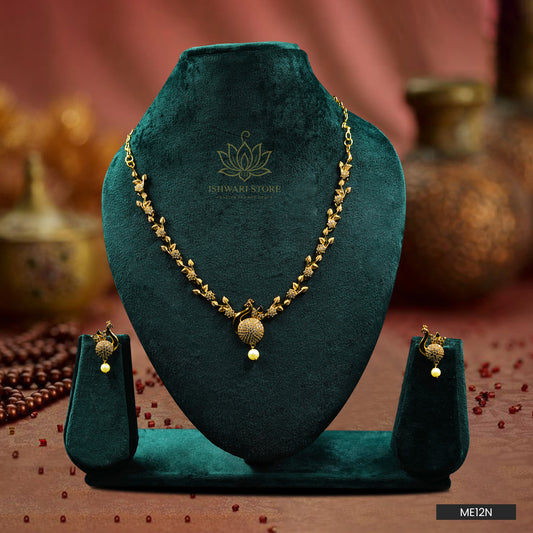 Gold Plated AD Stone Peacock Style Neckpiece Set (ME12N)