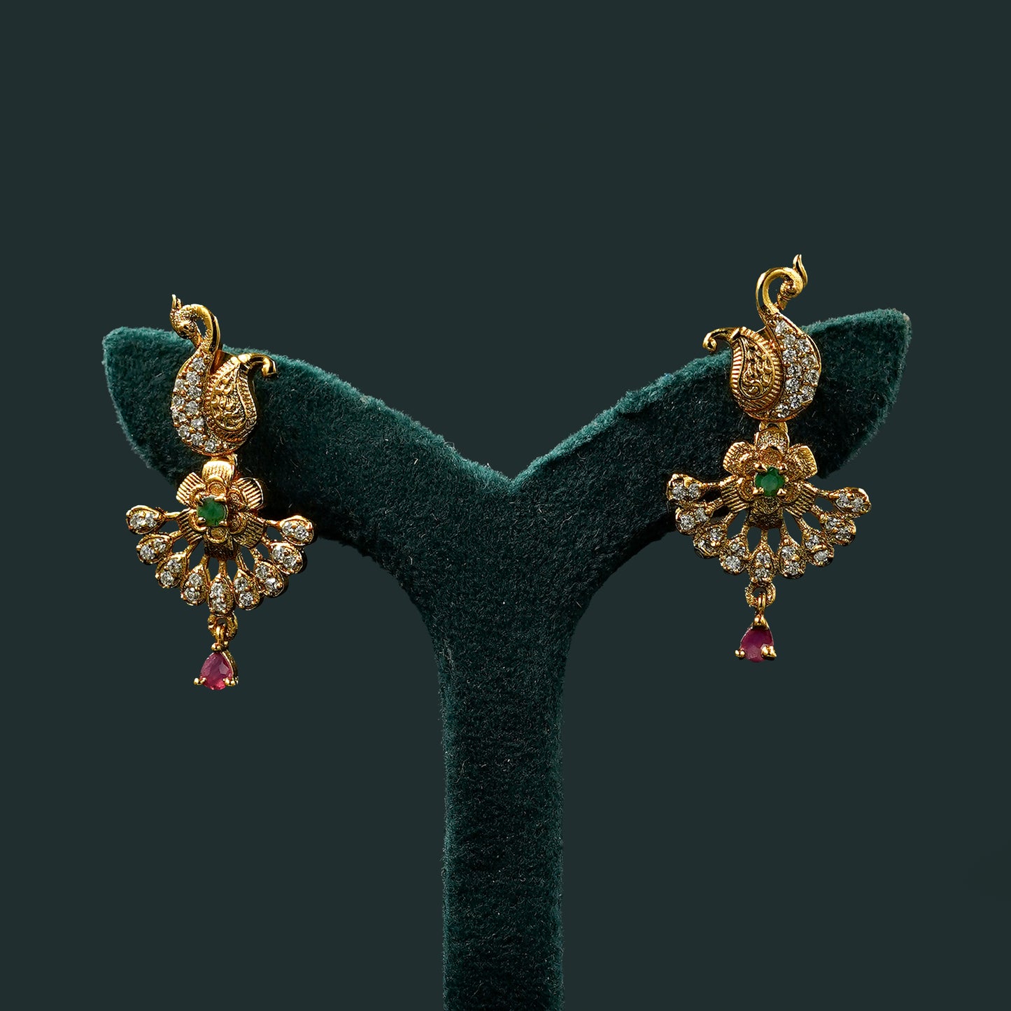 Gold Plated AD Stone-Peacock and Flower Style Neckpiece Set (ME22N)