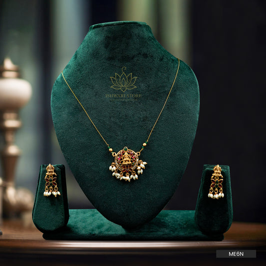 Thread Mala With Lakshmi Pendant With Earrings (ME6N)
