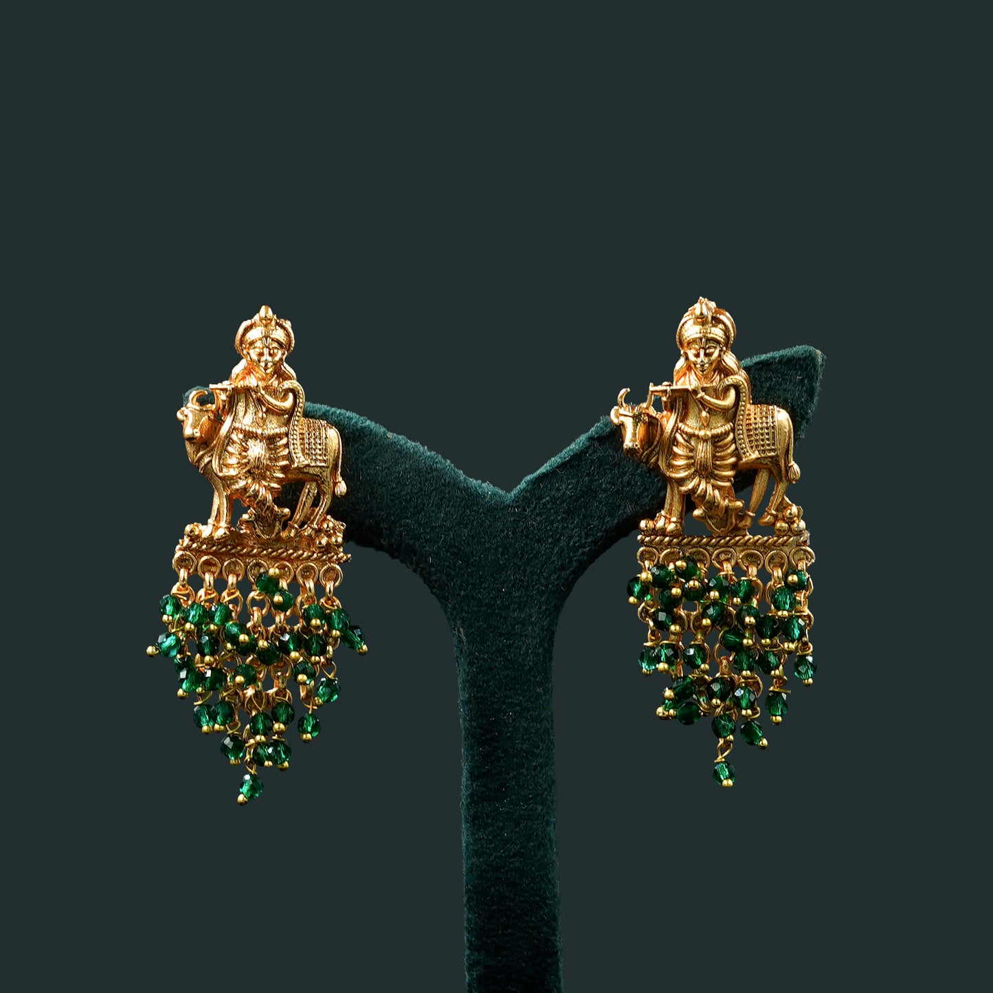 Green Cluster Bead Chain With Sree krishna Pendant Neckpiece Set (ME41N)