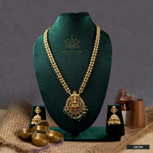 Double Layer Gold Bead Temple Haram Set (Green) (ME3N1)