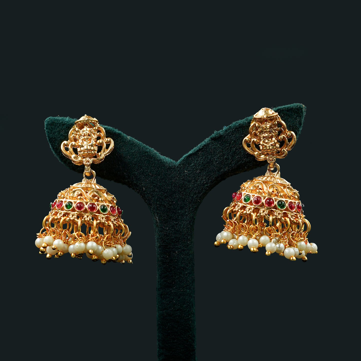 Double Layer Gold Bead Temple Haram Set (Red) (ME3N2)