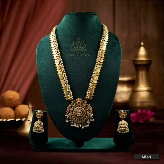 Idol coin white beads with lakshmi pendant haram (ME4N)
