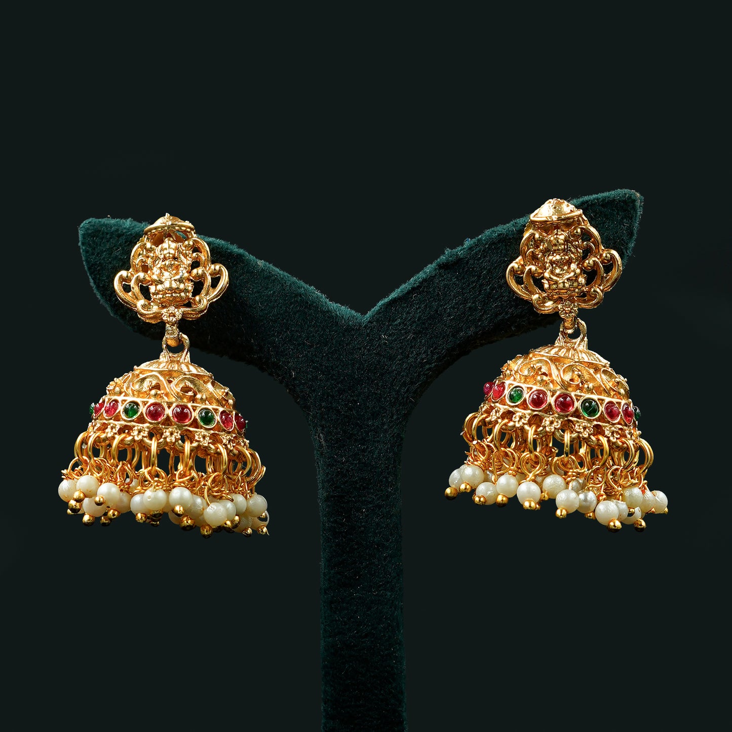Double Layer Gold Bead Temple Haram Set (Green) (ME3N1)