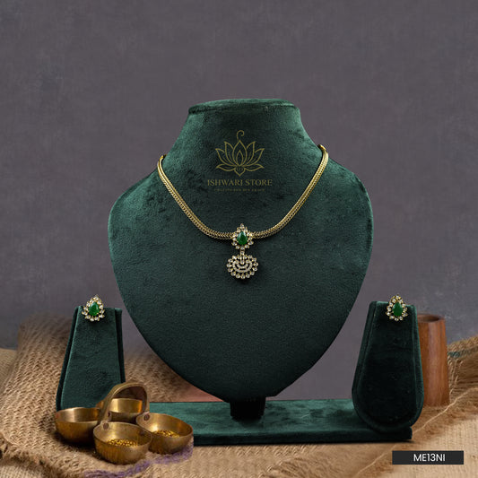 Cute AD stone pendant choker set (green) (ME13N1)