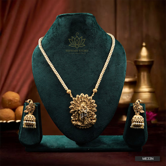 Pearl Chain With Radha Krishna Pendant Necklace Set (ME33N)