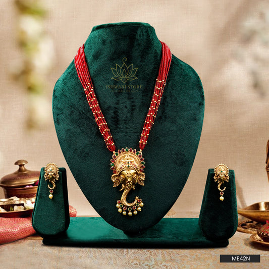 Lord Ganesha Multi chain Temple Jewellery Set (ME42N)