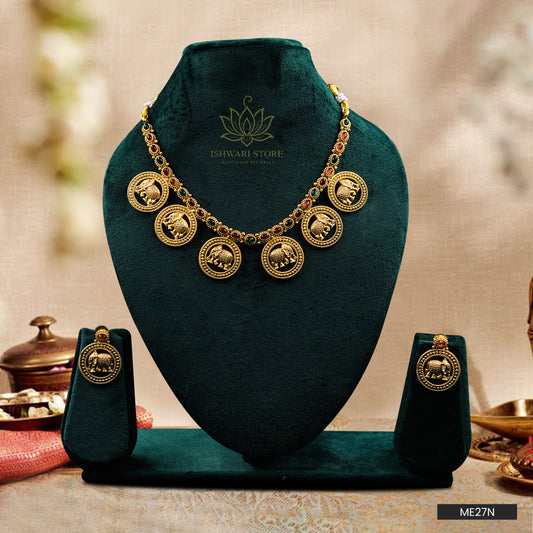 Multi Elephant Pendant Short Neckpiece Set (ME27N)