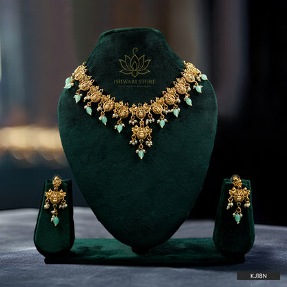 Antique Lakshmi Mint Drop Necklace Set (KJ18N)